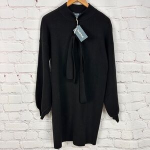 ModCloth  Black Acrylic Blend Sweater dress tie waist stretchy size large new